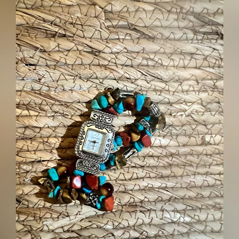 Vintage Silver Tone Intricate Beaded Watch by Vernier